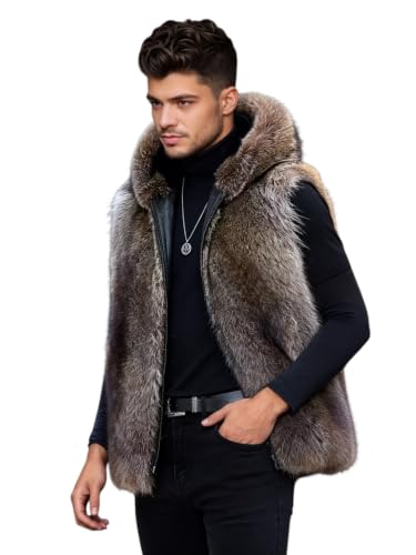 Image of Idopy Men's Winter Faux Fur Sleeveless Vest Gilet | Soft thick faux fur waistcoat, warm sleeveless outerwear for winter daily casual party street outfits