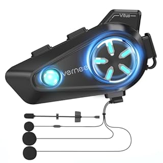 vernee Motorcycle Helmet Bluetooth Headset Speakers, 4 Riders 2Km Intercom, with 2 Type Mics, IP67 Waterproof/Noise Cancellation/Voice Control/Glove Friendly, Compatible with All Helmets, 1Pack