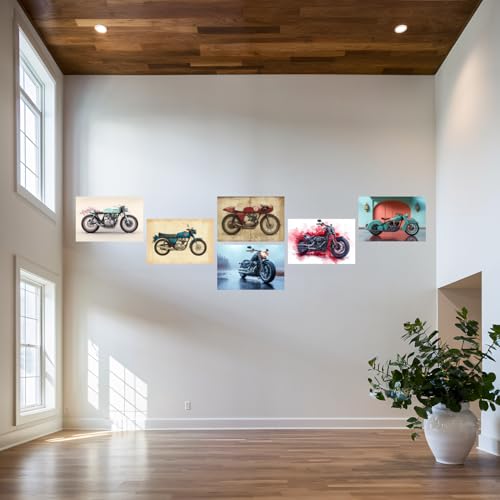 Image of SiddArtify Vintage Motorcycle Wall Art Prints Set - Classic Bike Poster Decor for Living Room Office - 8x12 Sticker Pack of 6