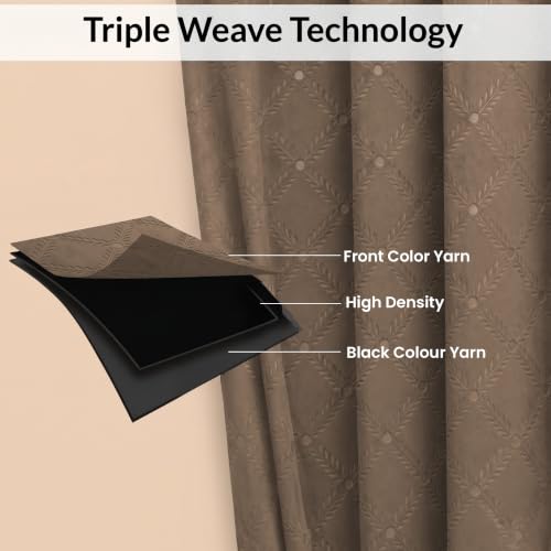 Image of LINENWALAS 100% True Blackout Door Curtains 8 Feet Long Set of 2 | Embossed Moonlight Design | Room Darkening Curtain | Thermal Insulated Curtains for Living Room, Bedroom (129 x 244 cm, Light Brown)