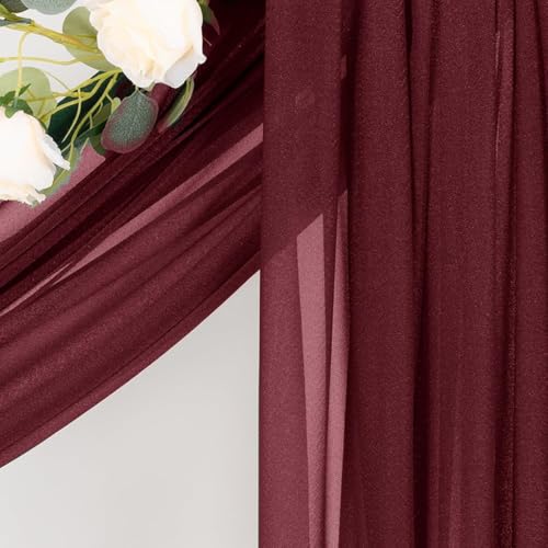 Image of Wedding Glitter Arch Draping Fabric Burgundy Red 29 inch x 6.5 Yards 2 Panels Sheer Backdrop Curtains Drapery for Wedding Ceremony Birthday Party Indoor Ceiling Decor