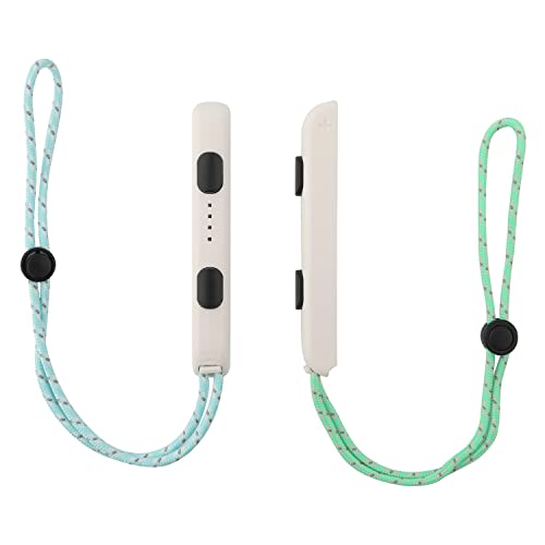 2pcs Bracelet Nintendo Switch, Paire de Dragonnes pour Poignet avec Corde Verte & Bleue, Manette Accessoires Réglable Élastique Contrôleur Bracelet pour Switch Joycon Controller (Blanc) Cover