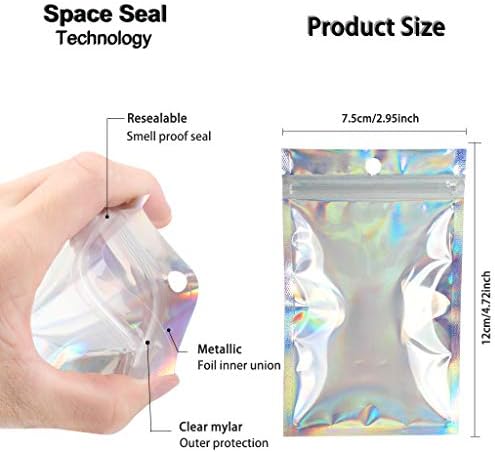 ZGTS Mylar Zip Lock Bag, 50PCS Resealable Smell Proof Aluminum Foil Clear Golden Bag Flat Ziplock Durable Gift Packaging Bag Food Storage for Candy Cookies Party Jewelry (7.5 * 12CM)