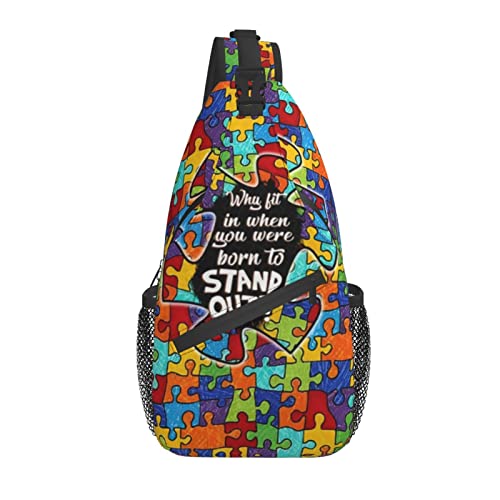 Mochila tiracolo com estampa de autismo, viagem, caminhada, conscientização do autismo, bolsa de ombro transversal para mulheres e homens, Lindo autismo sem quebra-cabeças -010, One Size, Moderno
