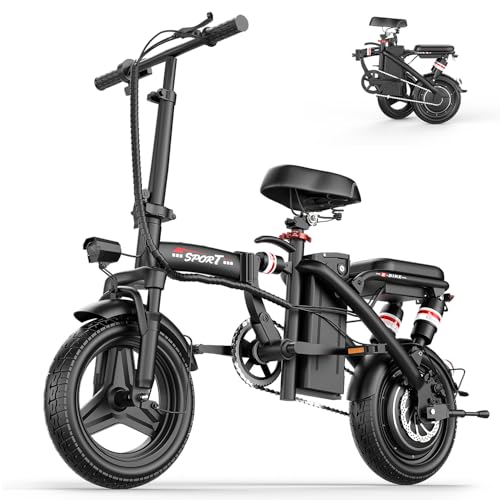 AZHAR Foldable Electric Bike for Adults Teens, 1200W Peak Motor, Up to 25 MPH, 45 Miles PAS Range, Dual Suspension, 14” Tires, 3-Speed Modes, Compact & Portable Electric Mini Bike, Commuting Ebike