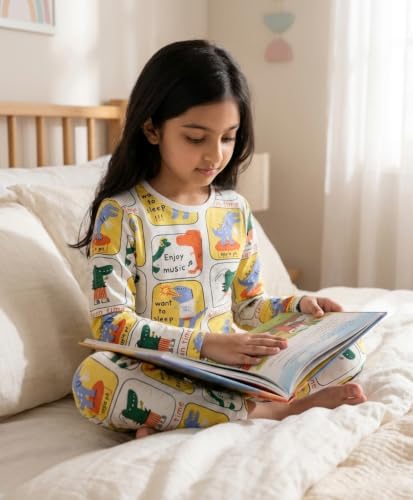 Image of Anthrilo Pure Cotton Printed Pyjama Set for Girls | Sleepwear | Night Suit, Night Wear | Long Sleeves T-Shirt & Pyjama | Regular Wear | 0-14 Years