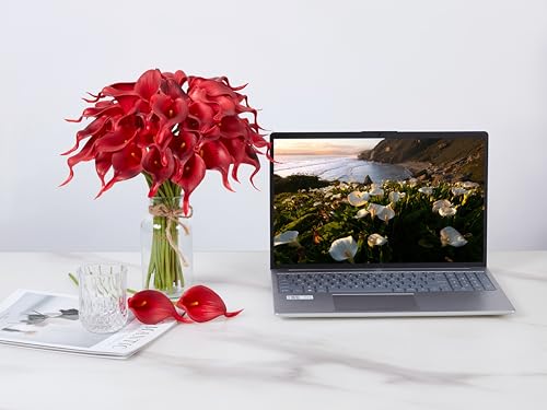 Image of SITUMEIZI 24 Pcs Burgundy Fake Flowers Artificial Calla Lily