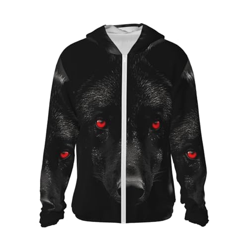 LZQPOEAS Sun Protection Hoodie Black Red Eyed Wolf Jacket Lightweight Long Sleeve Sun Shirts for Outdoor Hiking Medium