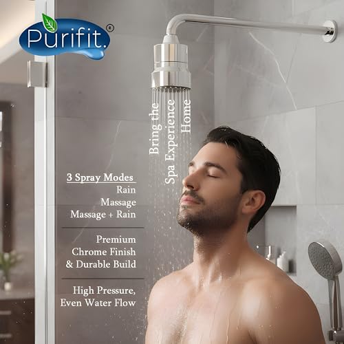 Image of Purifit Shower Filter For Bathroom with Shower Head | Water Softener for Bathroom, Multi-Flow Hard Water Softener For Shower with 3 Spray Modes, Helps Reduce Chlorine, Dry Skin & Hair Fall Concerns