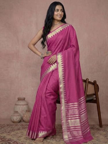 Image of Satrani Women's Cotton Silk Weaving Border Saree with Unstitched Blouse Piece