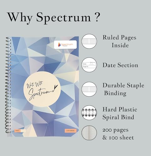 Image of Spectrum Spiral Notebooks, A4 Size, Ruled, 200 Pages, Blue Geometric Design, Pack of 4