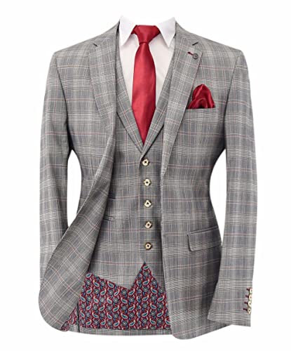 Conjunto de 3 piezas de color gris claro para hombre, ajuste delgado, gris claro, 46