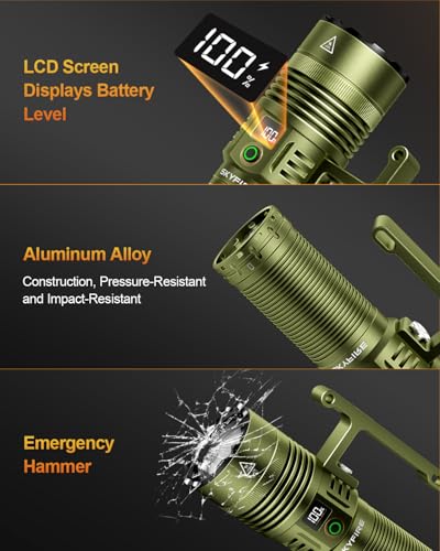 Image of SKYFIRE Rechargeable Spotlight, 13000 Lumens High Lumens Flashlight, 32000mAh 24H Runtime LED Searchlight, IP67 Waterproof Handheld Spotlight for Hunting Boating Camping, 10 Modes with LCD Display