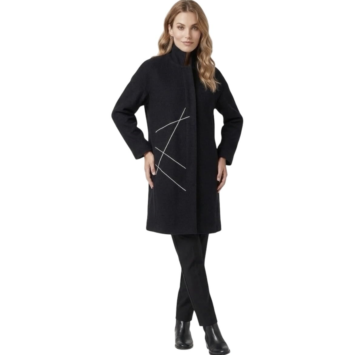 Women's Winter Single Breasted Black Wool Blend Overcoat Shoulder 18" Bust 44" Length 31" L-picture-34