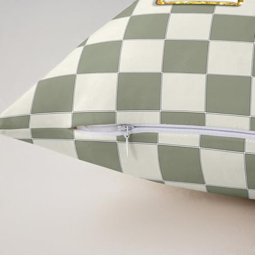 Image of Erosebridal Sage Green Checkered Throw Pillow Covers 20x20 Set of 2 Plaid Initial E Pillow Covers Personalized Monogram Cushion Cover Fashion Grids Gingham Pillow Cases for Couch Sofa