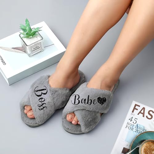 Fluffy Women Slippers, Boss Babe Gifts for Women, Mothers Day Slippers, Cozy Mom Gifts3