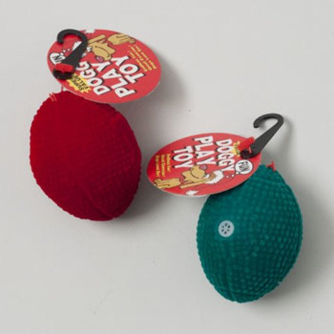 DOG TOY CHRISTMAS MINI FOOTBALL FLOCKED W SQUEAKER 2ASST IN PDQ Case Pack of 126