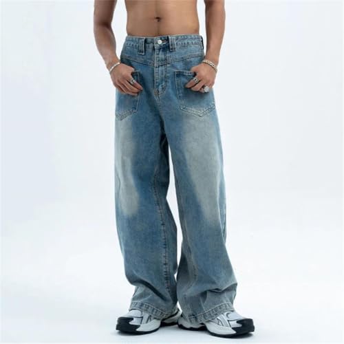 Men's Denim Pants Solid Color Loose Streetwear Trousers Straight Wide Leg Jeans3
