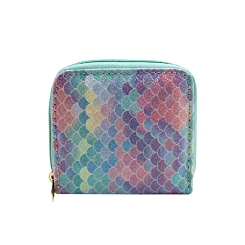 Women Small Short Wallets Mermaid Scale Coin Purse Credit Card Holder with Zipper for Teen Girls, B, One Size2