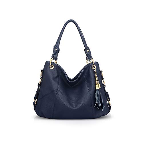 NICOLE & DORIS Bolso de Mano para Mujer Bolsos de Hombro de PU Cuero Suave Grande Elegante Bandolera Bolso Tote con Bandolera Ajustable Azul