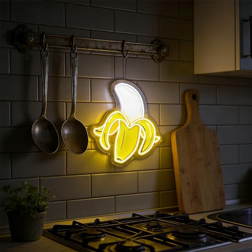 Image of Banana LED Sign,Cute Banana Neon Sign Decorations,Fruit Light up Signs Hanging Wall Art Lamp for kitchen Bar Club Party Fruit Shop Restaurant Bedroom,5V USB Powered,Dimmable Design