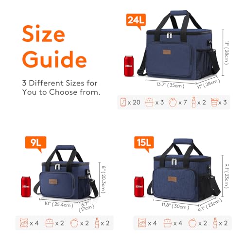 Image of Lifewit Large Lunch Bag, Insulated Lunch Box, Soft Cooler Cooling Tote for Adult Men Women, Dark Blue 24-Can (15L)
