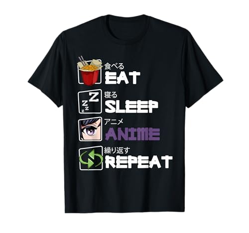 Eat Sleep Anime Repeat Kawaii Otaku Manga Japan Fan Kanji Camiseta