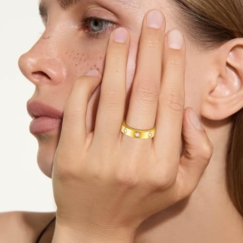 Moissanite Wedding Bands for Women, D Color VVS1, 14k Gold Plated Eternity Engagement Ring Non Tarnish 5mm Wide, Anniversary Birthday Mothers Day Gifts2