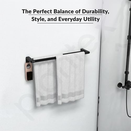 Image of Plantex Space Aluminium Dual Towel Rod for Bathroom /Towel Holder with Hooks /Bathroom Towel Holder /Towel Stand /Bathroom Accessories (Black) Pack of 1