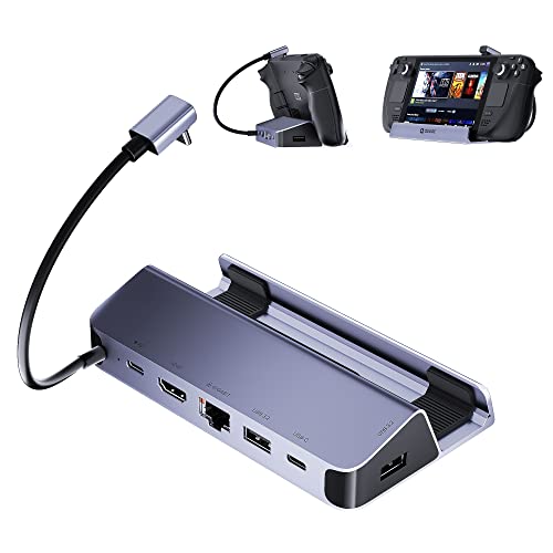 QUUGE Steam Deck Dock 6-in-1 Docking Station for Valve Steam Deck with HDMI 2.0 4K@60Hz 2×USB-A & USB-C 5Gbps Gigabit Ethernet 100W PD Charging Steam Deck Accessories