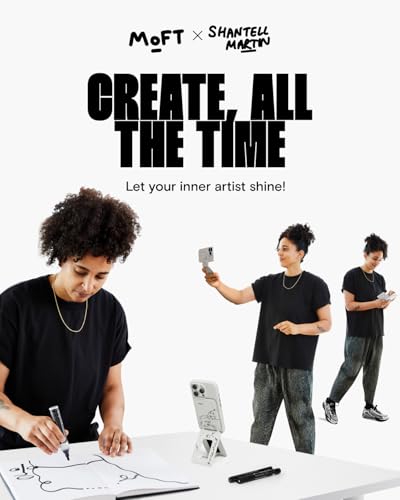 Image of MOFT Phone Tripod Stand Selfie Stick x Shantell Martin for iPhone, Multi-Angles iPhone Stand, Lightweight & Portable Phone Holder, Strong Magnets, MOVAS Vegan Leather, Misty Cove (Without Card Slot)