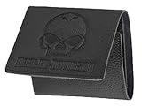 Harley-Davidson Mens Emboss Willie G Skull Leather Tri-Fold Wallet XML4752-BLACK
