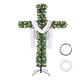 Cruz de Navidad con Adornos - 1,60 m/1,80 m Incluye Luces LED, Corona de Cristo, pañuelo de Seda y Anillo de ratán(6ft)