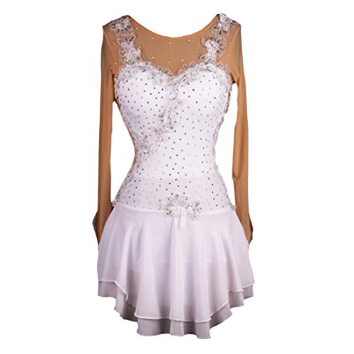 White Rhinestone Draped ice Skating Dress Adult(White,M)