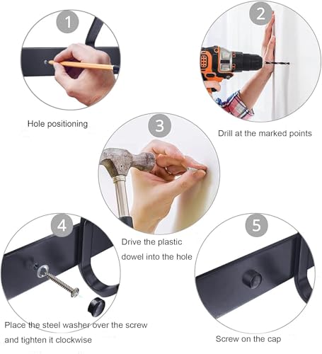 HAMUTH Coat Rack Wall Mount with 6 Hooks, 17 Inch Black Wall Hooks, 2 Packs - image 6