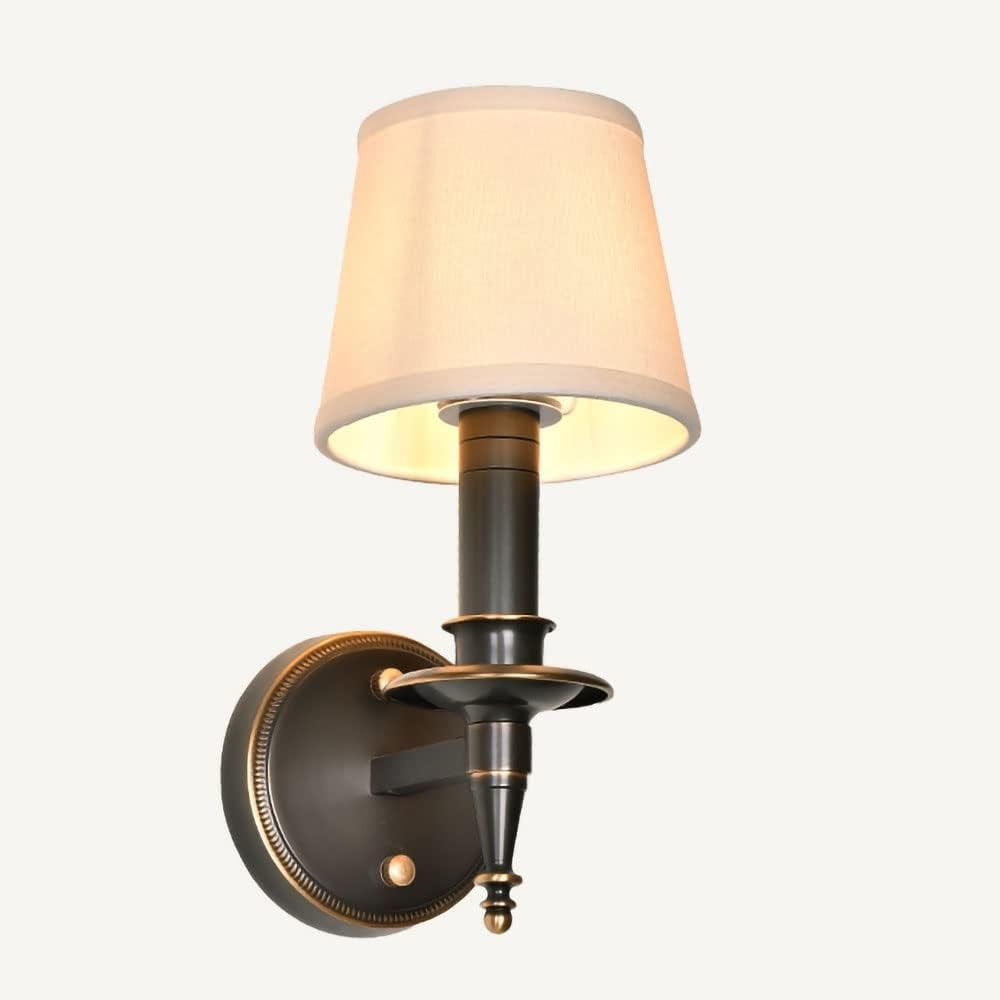 Cwcqgh Black/Gold/Light Retro Wall Lamp - Rubbed Fabric Copper Bedside Fixture