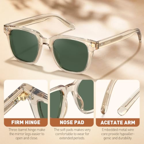Image of AVAWAY Polarized Sunglasses for Men UV Protection, Square Acetate Frame Outdoor Driving Sun Glasses
