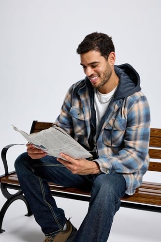 Image of TanBridge Men's Cotton Plaid Shirts Jacket Full Zip Fleece Flannel Sherpa Lined Hoodies Heavyweight Hoodies Jacket for Men