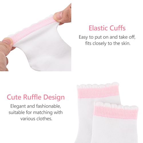 Looching 5 Pack Baby Toddler Girls Ruffle Ankle Socks Cute White Soft Cotton Pink Frilly Dress Low Cut Sock for 1-8 Years Kid2