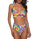 GONGTAOMO Colorful Tie Dye Womens High Waisted Bikini Sets-Sexy High Waisted Swimwear-V Neck Cheeky Bathing Suit