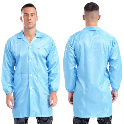 Image of YiZYiF Men Professional Lab Coat Long Sleeve Resistant Mechanical Dustproof Work Coat Overall Uniform