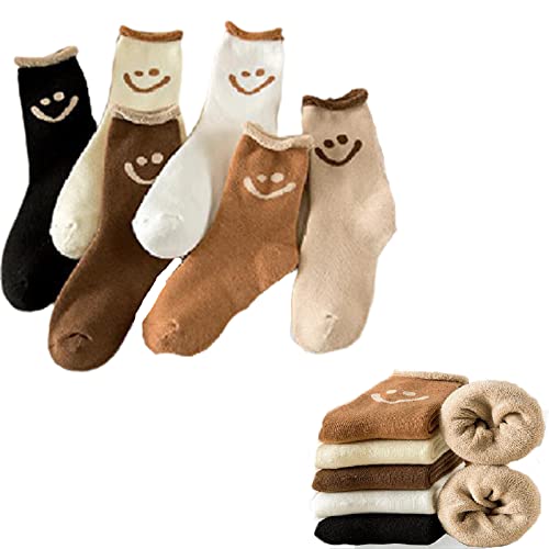 6 Pair Lovely Smile Face Cotton Socks,Cartoon Smiley Face Socks,Kawaii Winter Fuzzy Thermal Socks for Girls Boy Men (6 Pair)