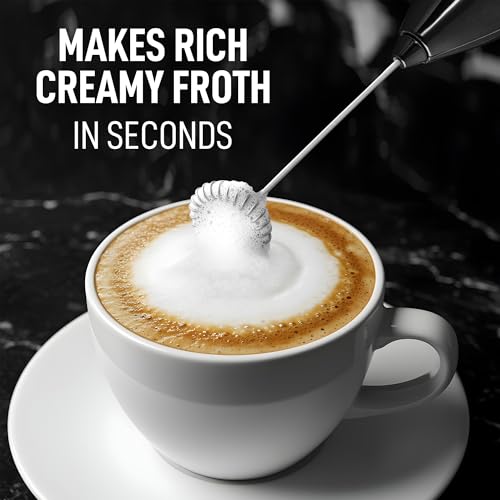 Image of Mini & Mighty Milk Frother Wand - Powerful Handheld Coffee Frother, Battery Operated Drink Mixer - Compact Pocket Size - Detachable Whisk for Latte, Cappuccino, Matcha, Hot Chocolate