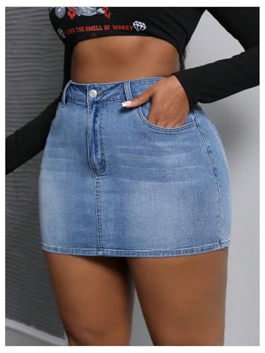 MakeMeChic Women's Plus Size Denim Skirt Mini High Waisted Zipper Bodycon Jean Skirt3