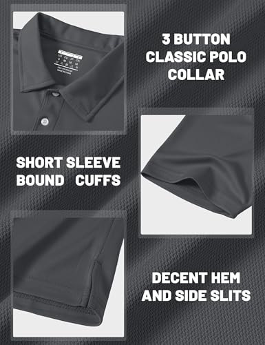 Image of MAGCOMSEN Men's Polo Shirts 3 Buttons Casual Work T Shirts Quick Dry Short Sleeve Golf Shirt Pique Jersey Outdoor Performance