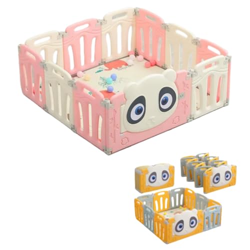 hybmszj ベビーサークル 折りたたみ おもちゃパネル 大きめ 赤ちゃん サークル ドア付き ベビーゲート 高さ48cm コンパクト ベビーフェンス ハイタイプ プラスチック 出産祝い ペット用 プレゼント 160×160cm 14枚セット (ピンクと