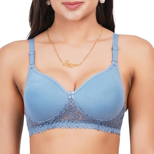 Image of Lace Padded Everyday Padded Bra for Women - Made of Pure Cotton Full Coverage Over Size Non Wired Pushup Soft Cup for T-Shirt Saree Dress Sports Garment for Daily Use Everyday