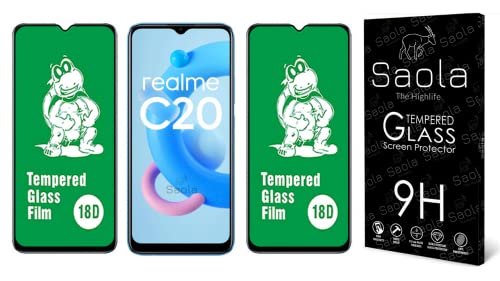 Image of Saola 18D Tempered Glass With Inbuilt AirBag Borders For Realme C20 (Pack Of 2) with Free Installation Kit. Full screen Coverage - 6.5 inch