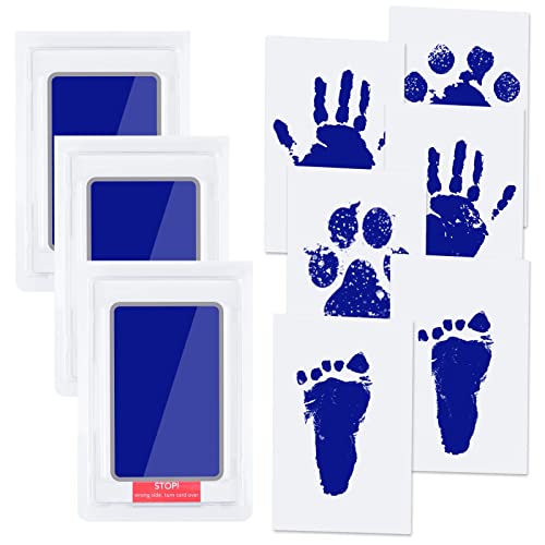 Vicloon Huellas Bebe Recien Nacido, 6 Tarjetas de Impresión y 3 Plantillas, Kit de Huellas Bebé Pie y Manos, No Tóxicas/No se Mancha, Huellas de Perro, Regalo de Bautizo o Recuerdo (Azul)