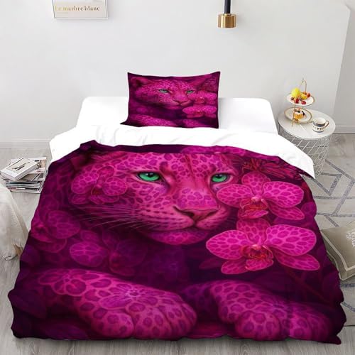 Housse de couette léopard 135x200 microfiltre lit single avec taie